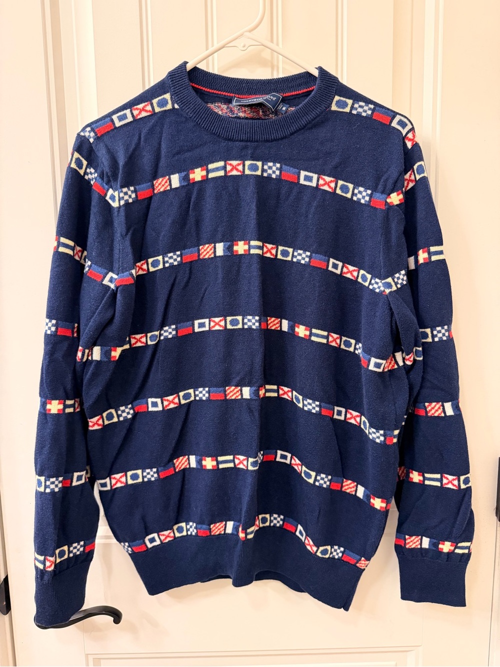 Vineyard Vines  Navy Crewneck Sweater with Burgee Flag Pattern